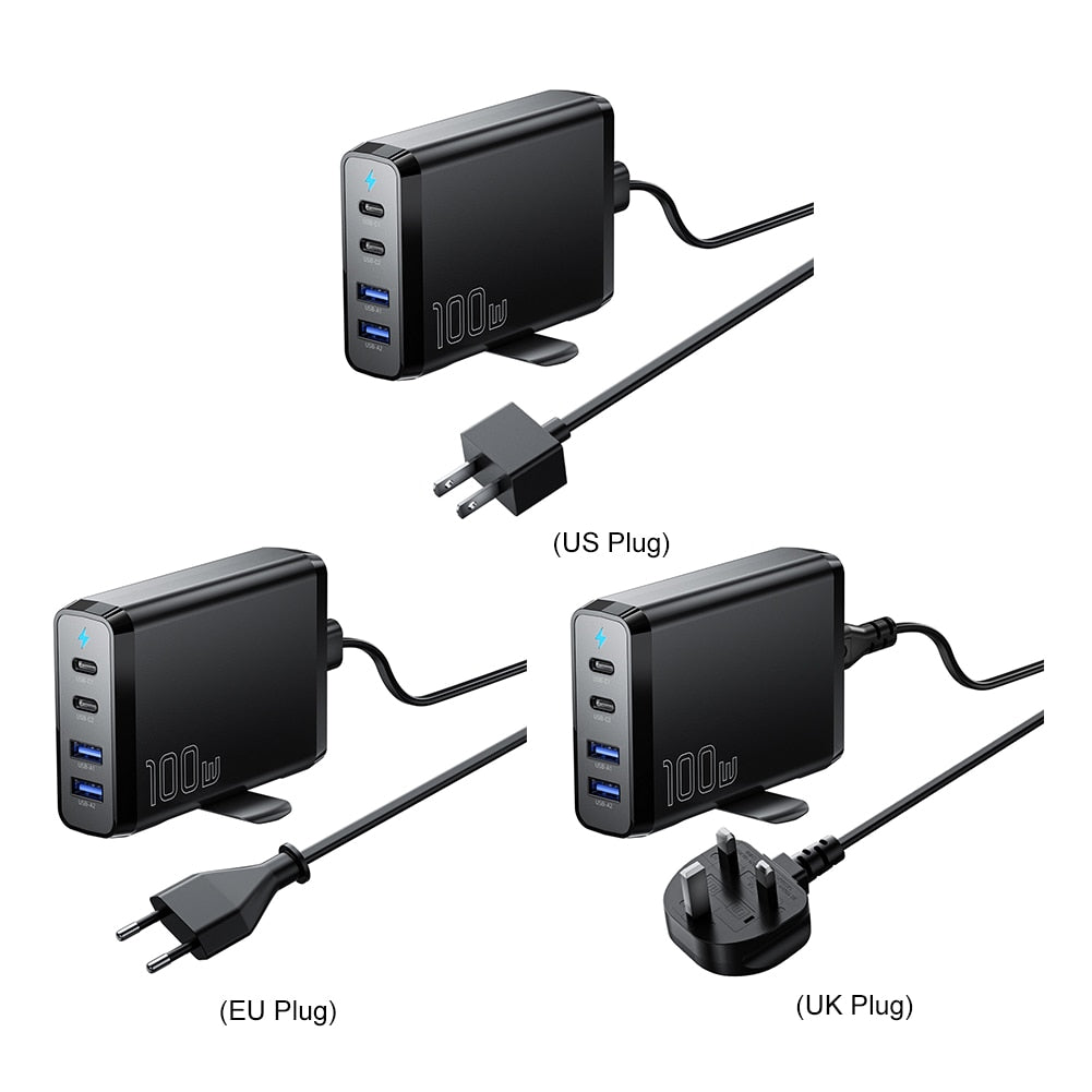 Essager GaN USB C PD Fast Charging Station 4 Output Fast Charger US/EU/UK Safe Power Supply for iPhone Samsung Xiaomi MacBook