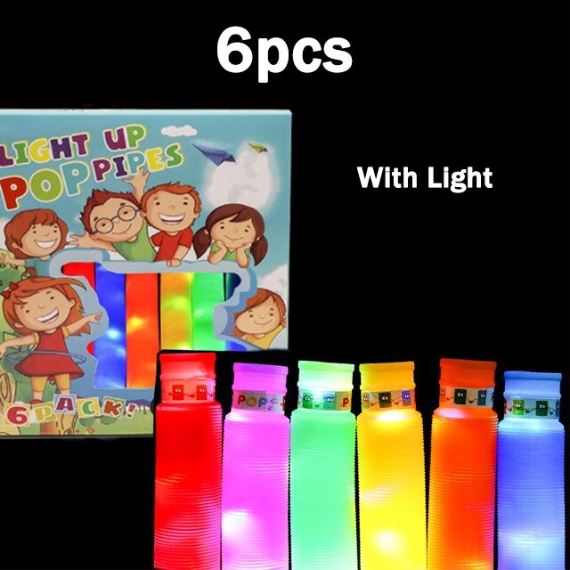 6/12Pcs Light Up Pop Tube Fidget Tube Sensory Toy LED Light Up Fidget Glow Sticks For Kids Party Favors Glow In The Dark Toys