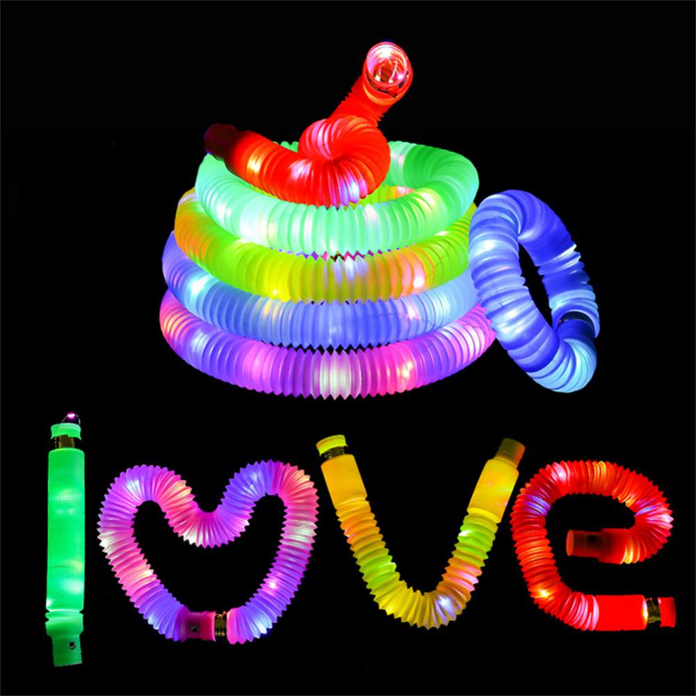 6/12Pcs Light Up Pop Tube Fidget Tube Sensory Toy LED Light Up Fidget Glow Sticks For Kids Party Favors Glow In The Dark Toys