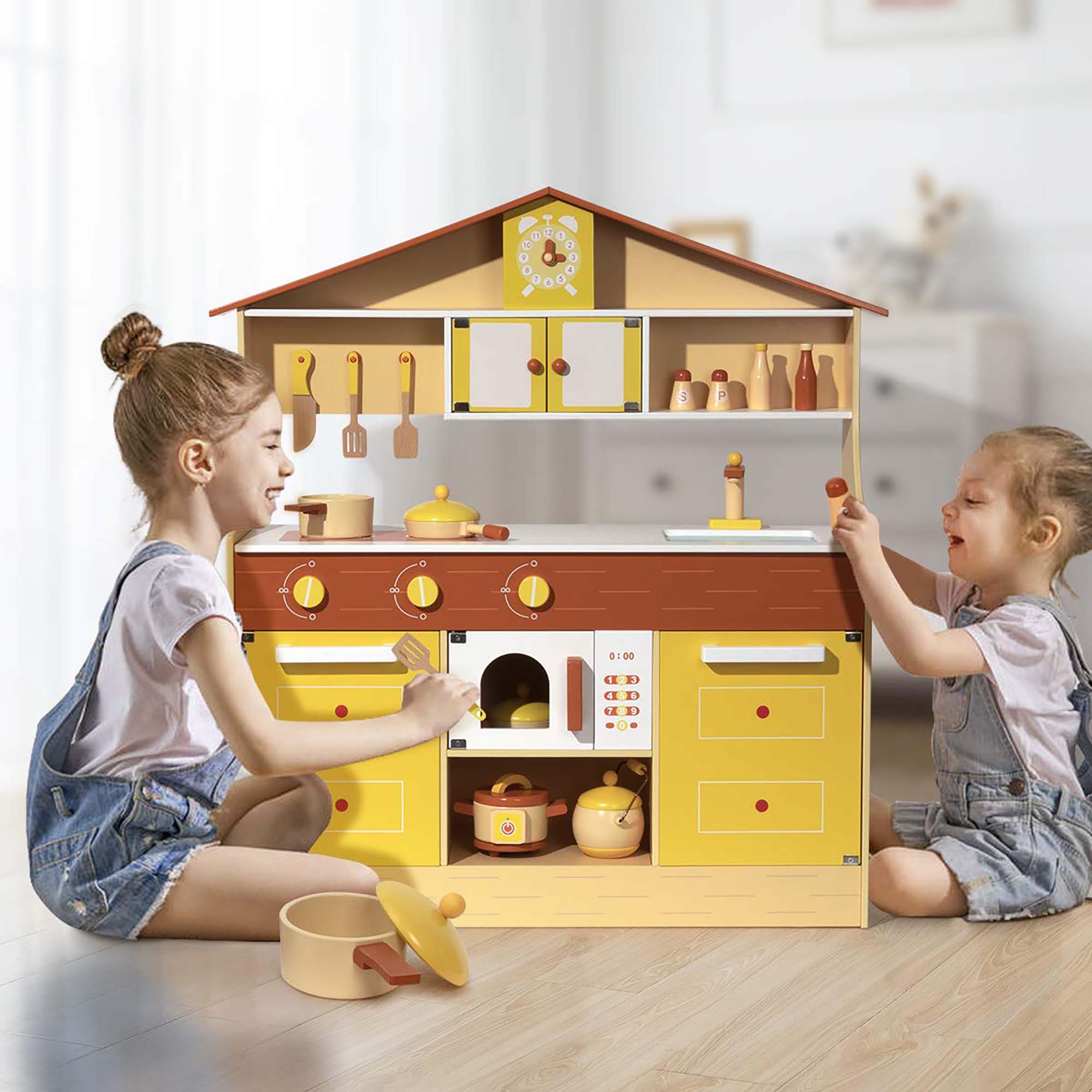 Robud Wooden Play Kitchen Set for Kids & Toddlers, Pretend Play Toy Gift for Girls & Boys, for Aged 3+ Years