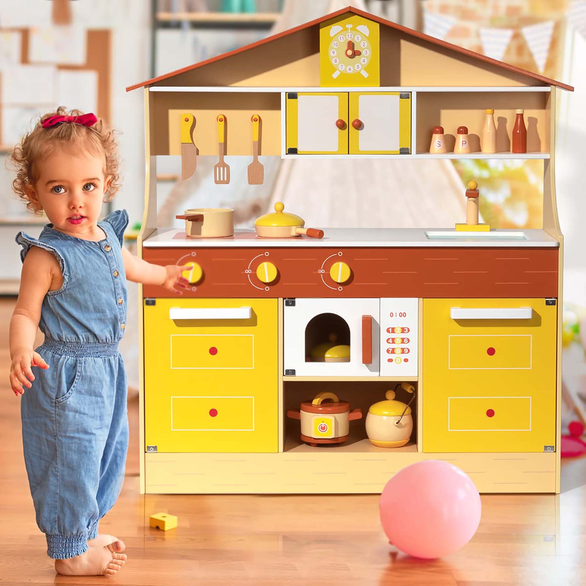 Robud Wooden Play Kitchen Set for Kids & Toddlers, Pretend Play Toy Gift for Girls & Boys, for Aged 3+ Years