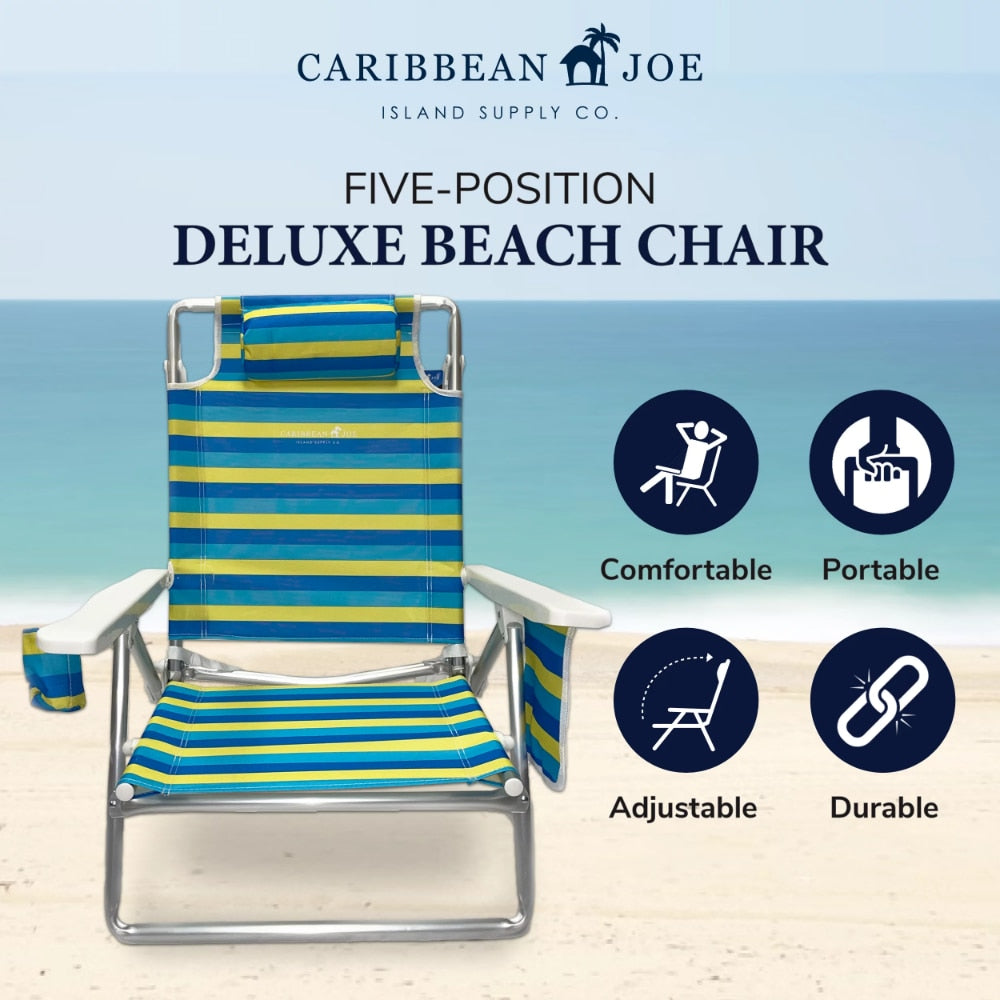 5 Position Aluminum Beach Chair - Multi-color,Folding,Storage,9 Lbs,27.50 X 29.00 X 30.00 Inches