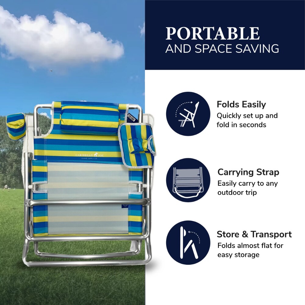 5 Position Aluminum Beach Chair - Multi-color,Folding,Storage,9 Lbs,27.50 X 29.00 X 30.00 Inches