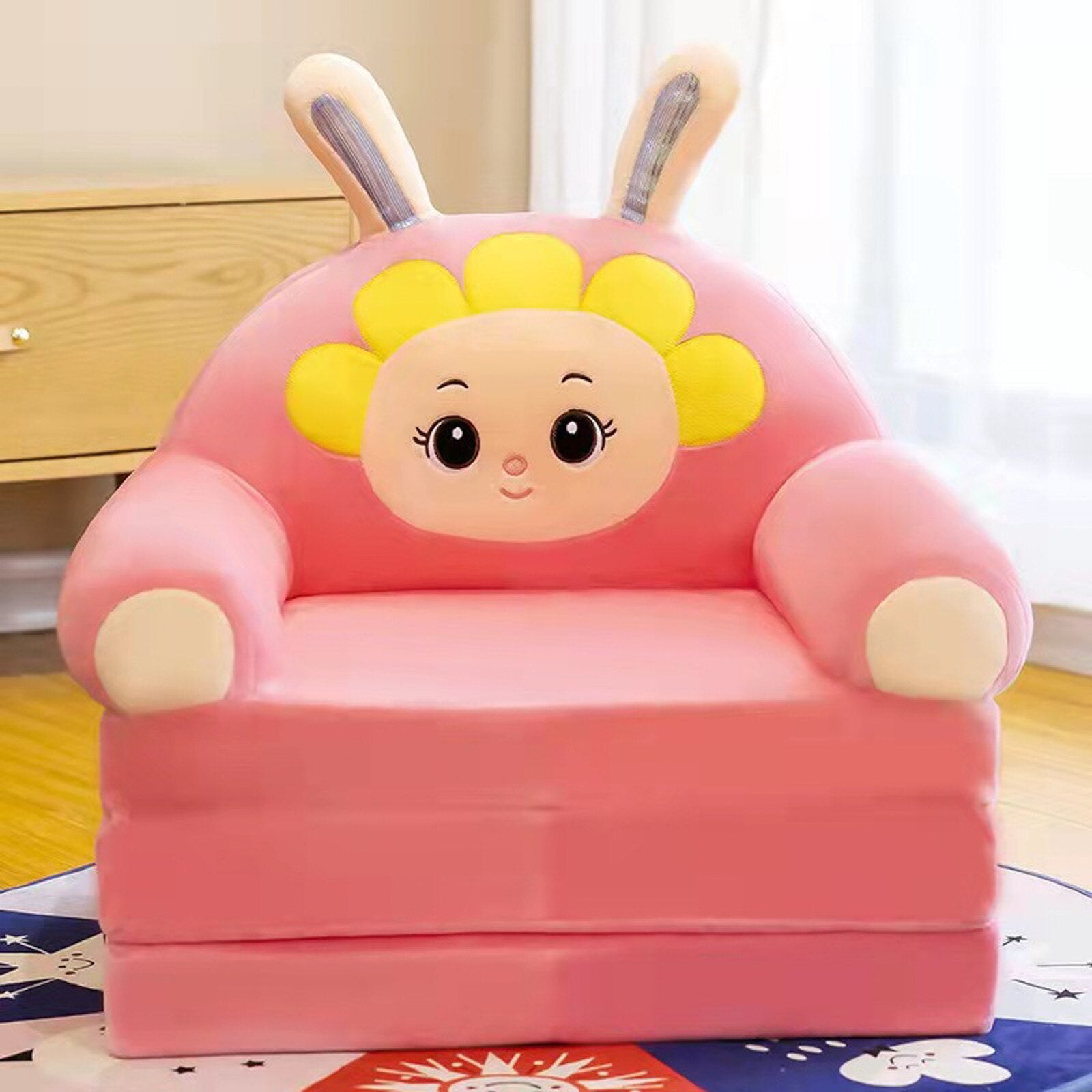 Plush Foldable Kids Sofa Backrest Armchair 2 In 1 Children Sofa Cute Cartoon Lazy Sofa Flip Open Sofa Bed Without Liner Filler