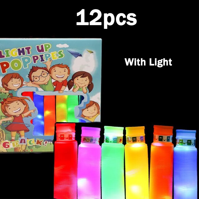 6/12Pcs Light Up Pop Tube Fidget Tube Sensory Toy LED Light Up Fidget Glow Sticks For Kids Party Favors Glow In The Dark Toys