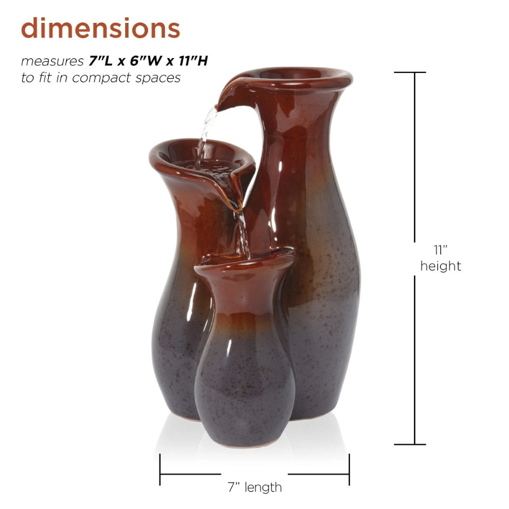 11-Inch Ceramic Vase Tabletop Fountain, Brown