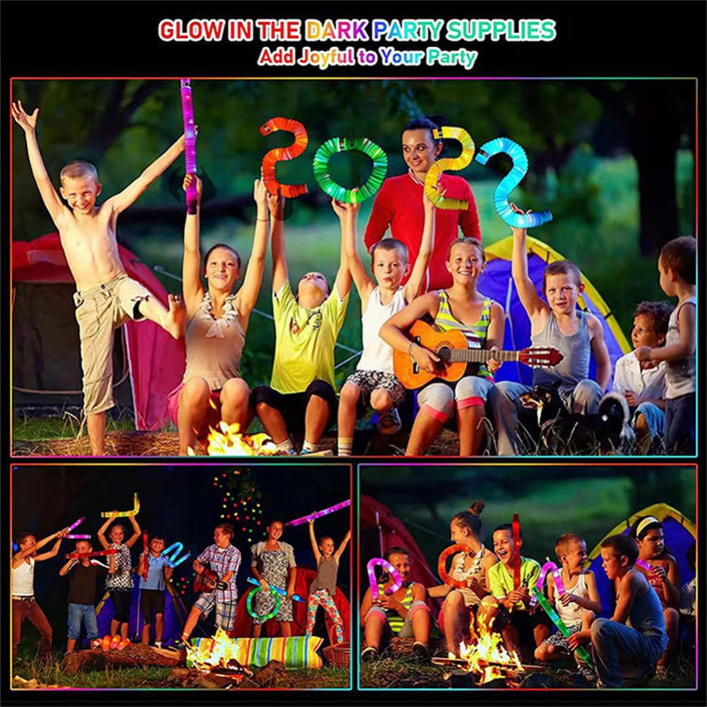 6/12Pcs Light Up Pop Tube Fidget Tube Sensory Toy LED Light Up Fidget Glow Sticks For Kids Party Favors Glow In The Dark Toys