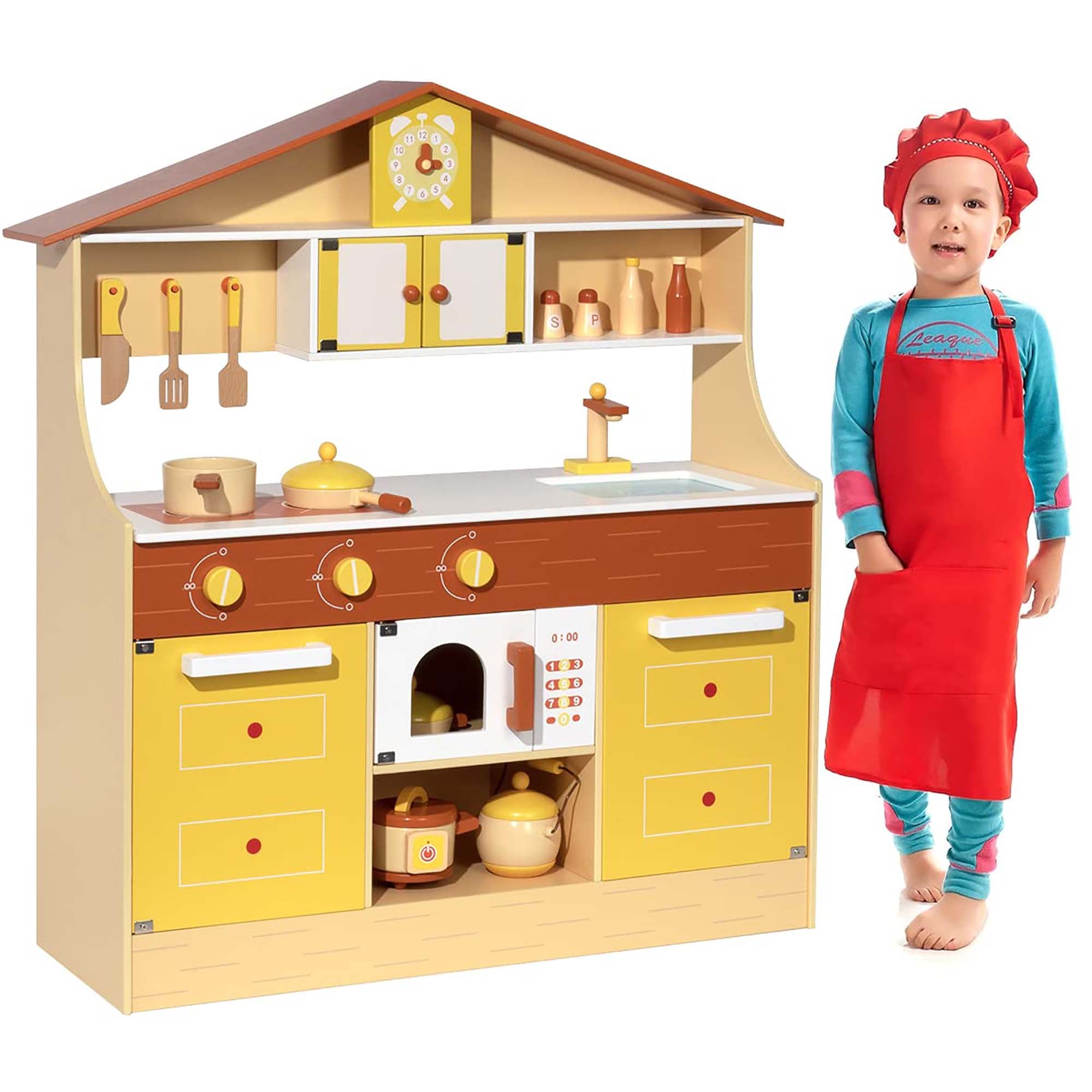 Robud Wooden Play Kitchen Set for Kids & Toddlers, Pretend Play Toy Gift for Girls & Boys, for Aged 3+ Years