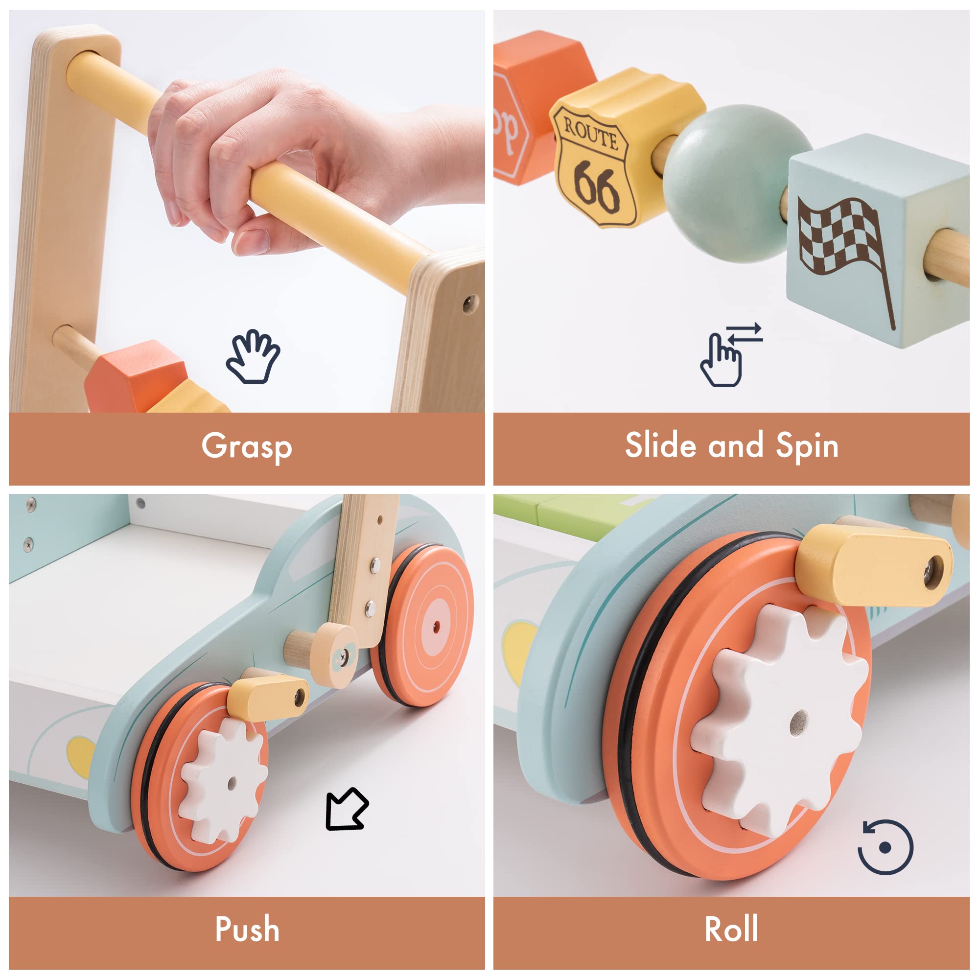 Robud Wooden Baby Walkers Push Toys for Baby Girls Boys 10 Month +, Adjustable Speed Push and Pull Learning Walker Activity Toys