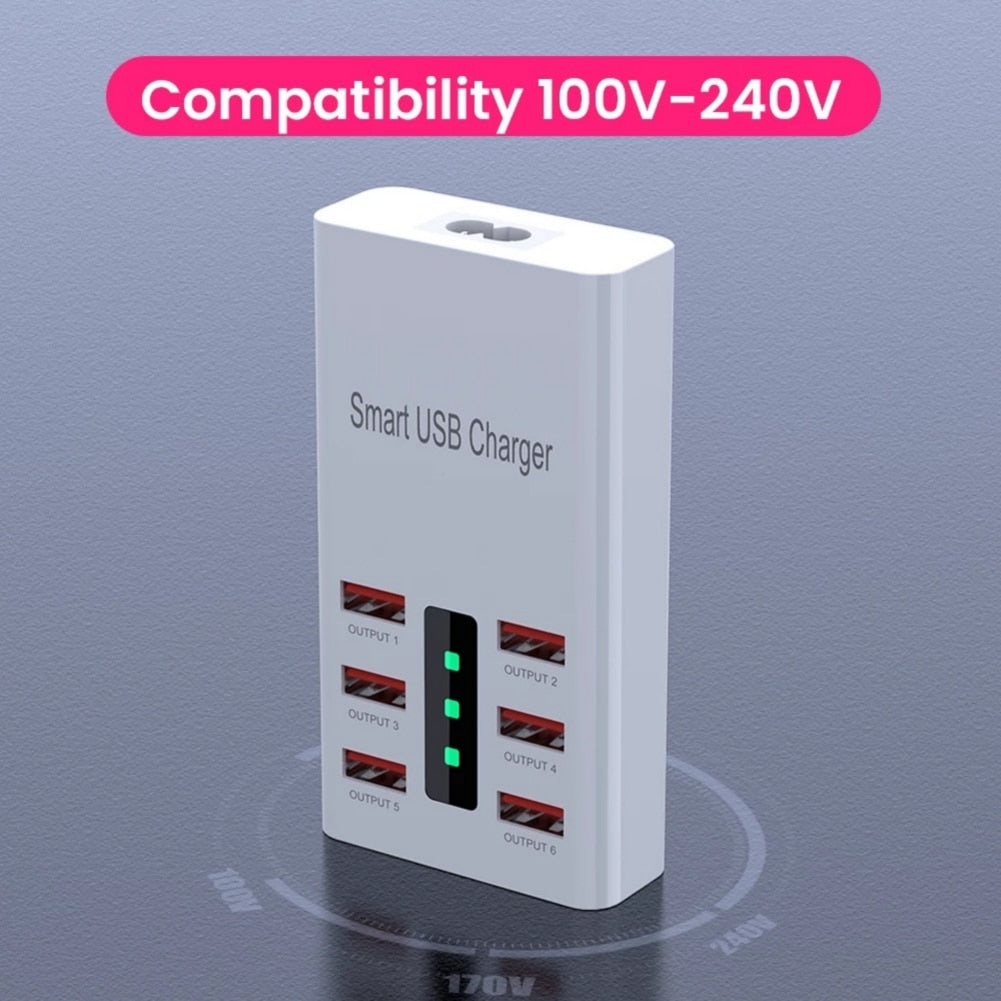 30W Universal 6 Port USB Phone Charger Travel Wall Power Fast Charging Station EU/US USB Charger Hub Adapter For iPhone Samsung