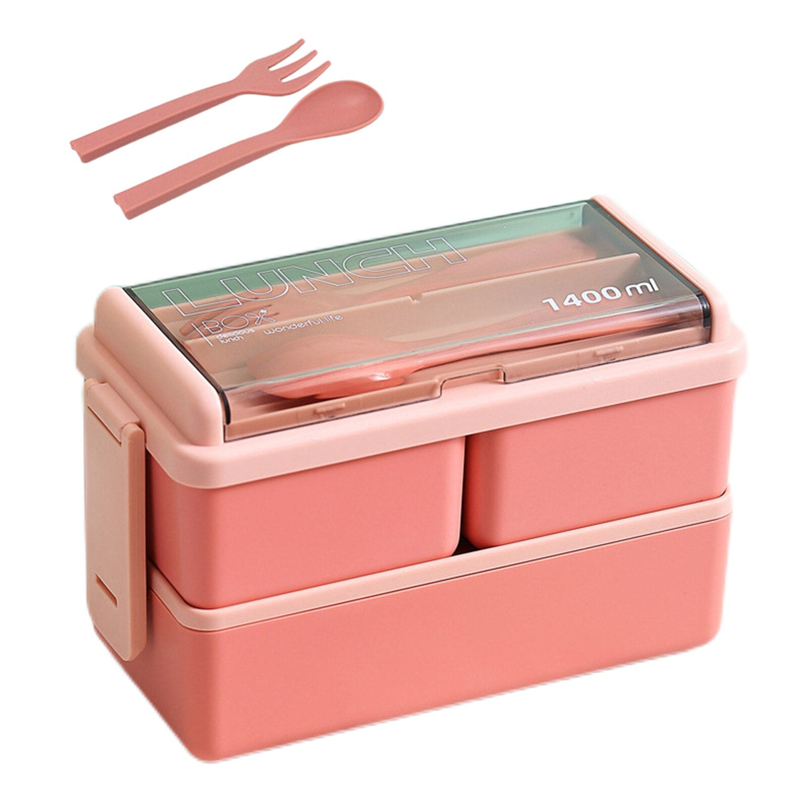 1400ML Compartment Lunch Box Plastic Double Layer Food Storage Containers Reusable Lunch Containers With Utensil for School Kids