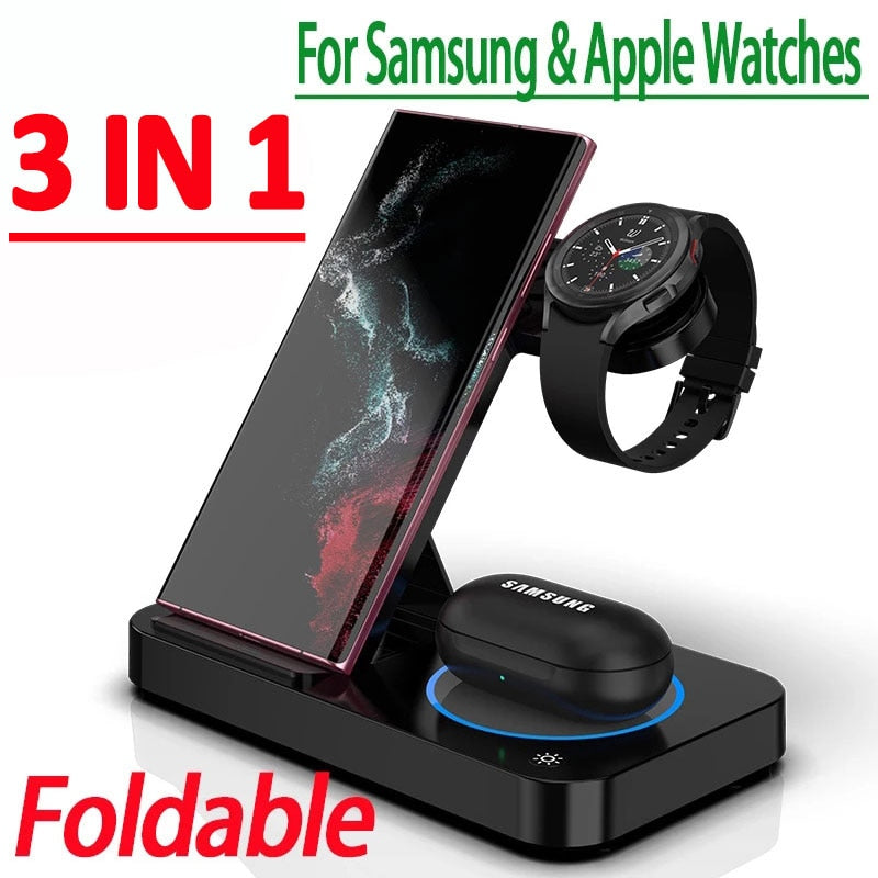 Foldable 4 in 1 Wireless Charger Stand For IPhone 14 13 12 11 Apple Samsung Watch Airpods Pro IWatch Fast Charging Dock Station