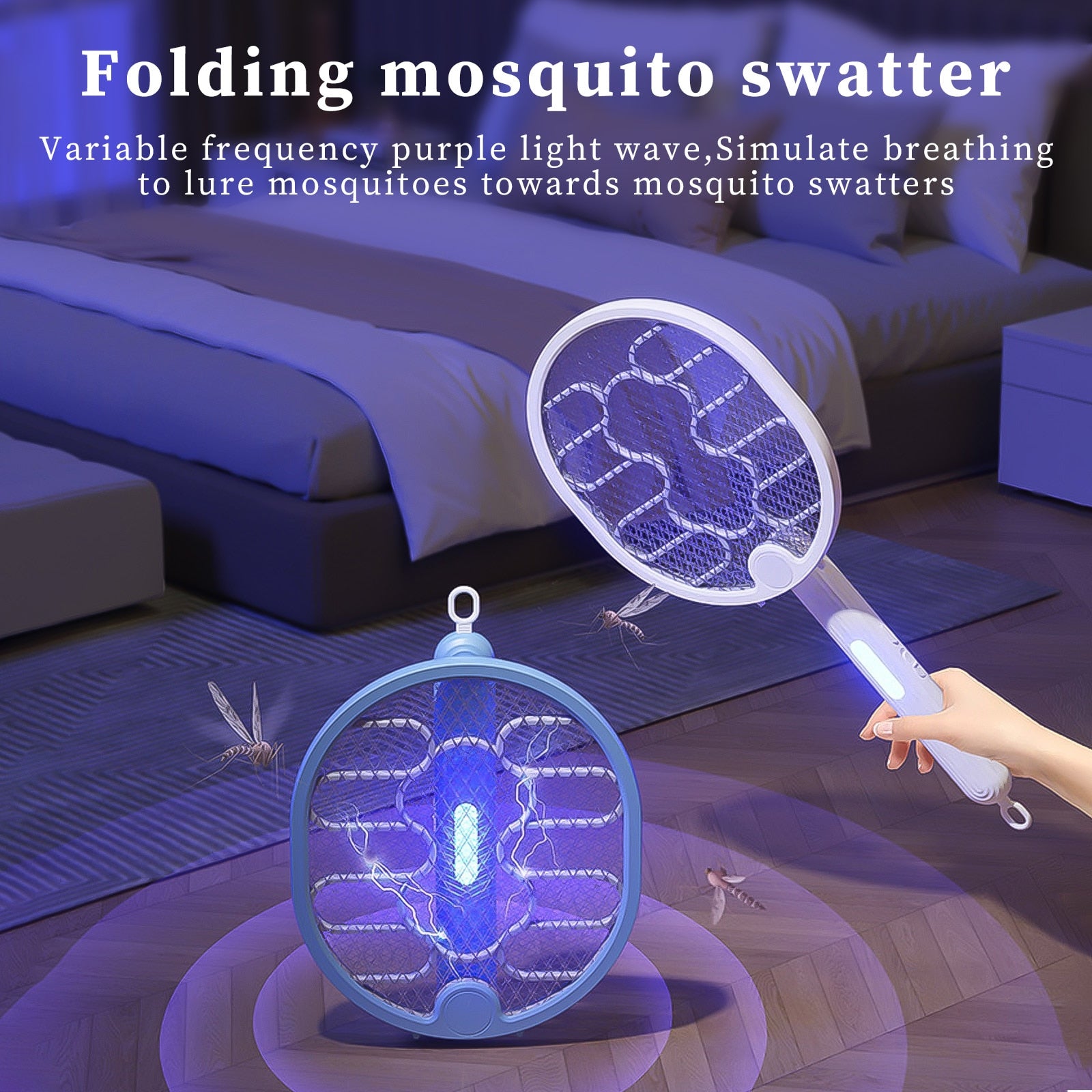 USB Bug Zapper Type-C Charging Foldable Wall-mounted Insect Repellent Handheld 225mAh 3 Mosquito Killing Modes for Home Bedroom